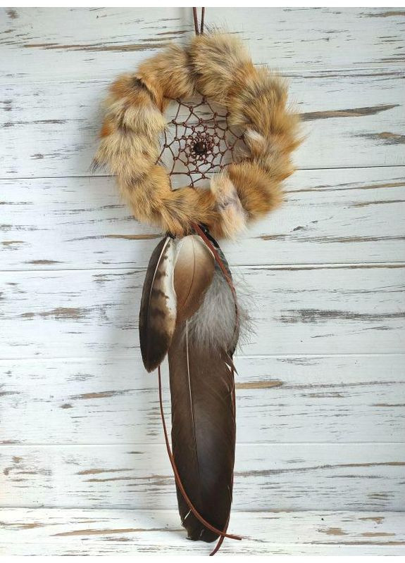 Ловець снів ручної роботи 1 кільце з хутром лисиці і пером орла No Brand (366871761)