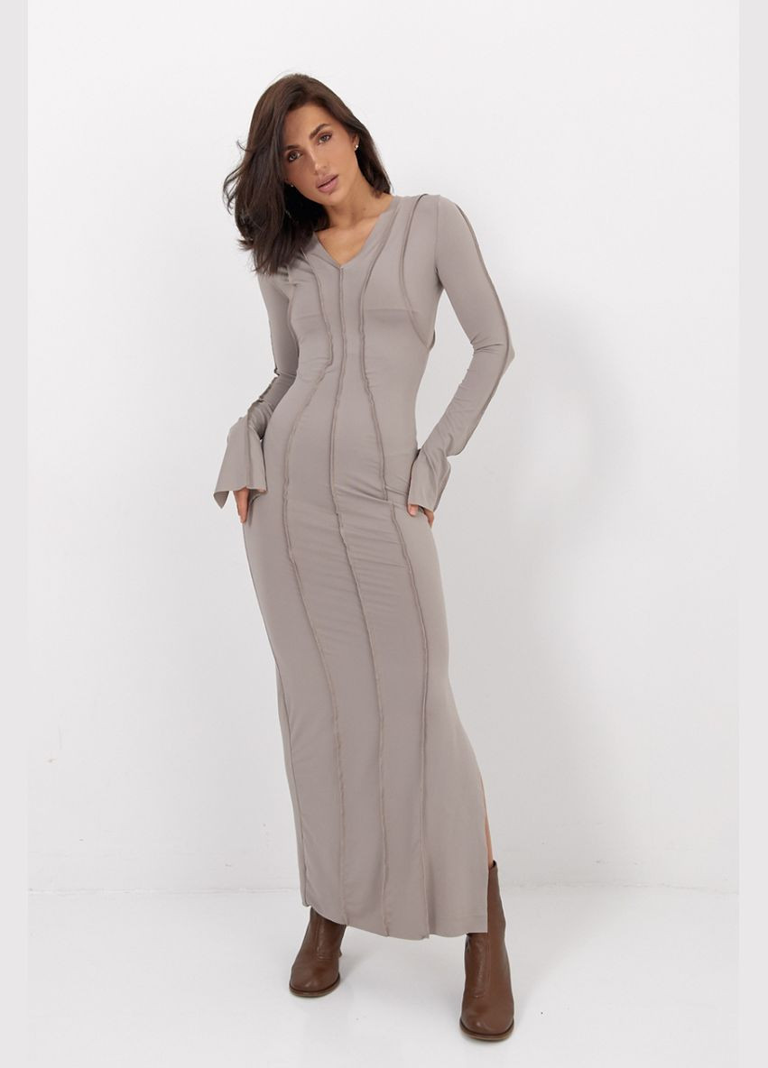 Бежева повсякденний довга приталена сукня зі швами назовні 4713 Lurex однотонна