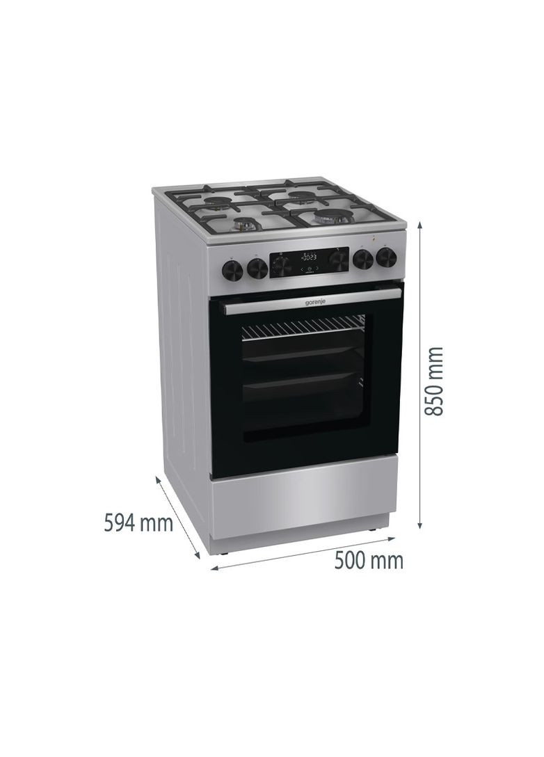 Плита GKS5C70HXF комбінована, 70л, 50x60см, дисплей, чавун, нерж Gorenje (364275216)