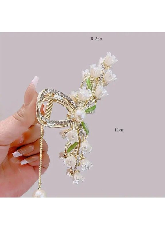 Заколка крабик для волосся Чарівність Конвалії, прикрашена гірським кришталем, підвісками та іншим No Brand (370290221)