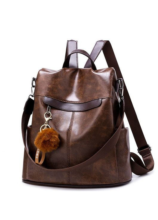 Женский рюкзак сумка с меховым брелком Темно-Коричневый No Brand (301083107)