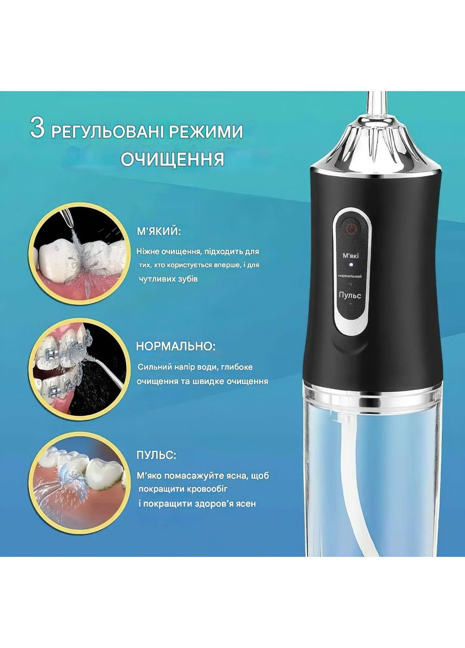 Іригатор для зубів та чищення порожнини рота портативний бездротовий 3 режими 4 насадки (K772) No Brand (360867098)