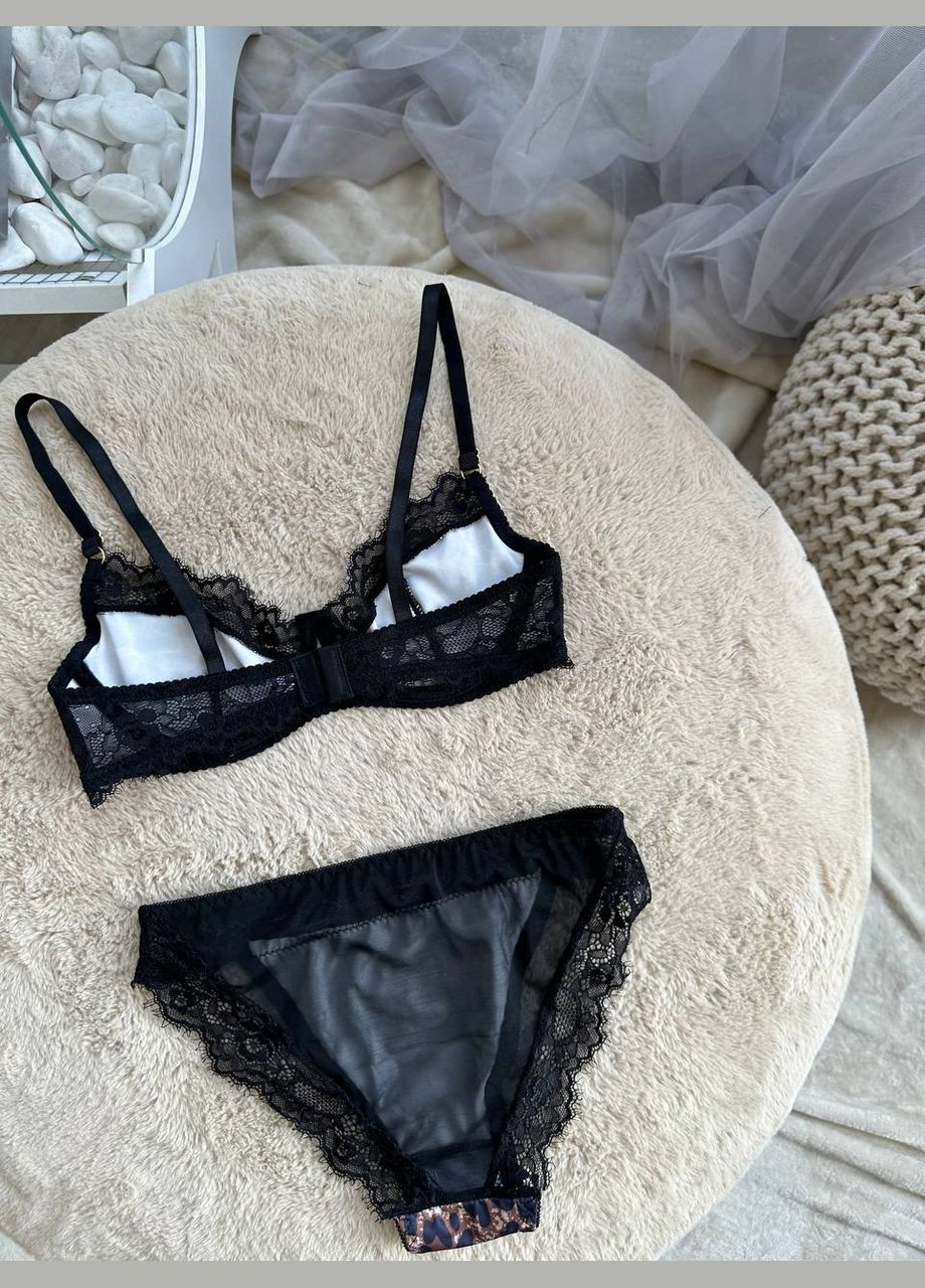 Коричневый демисезонный комплект белья трусики+ бюстгальтер No Brand