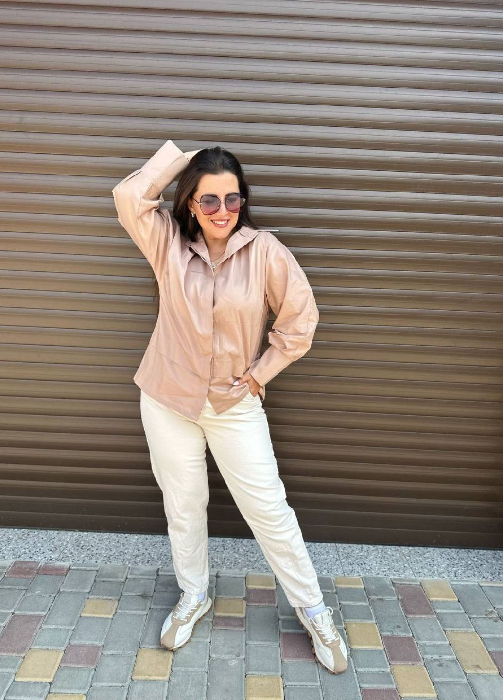 Бежевая повседневный рубашка однотонная Tik-Tak с длинным рукавом