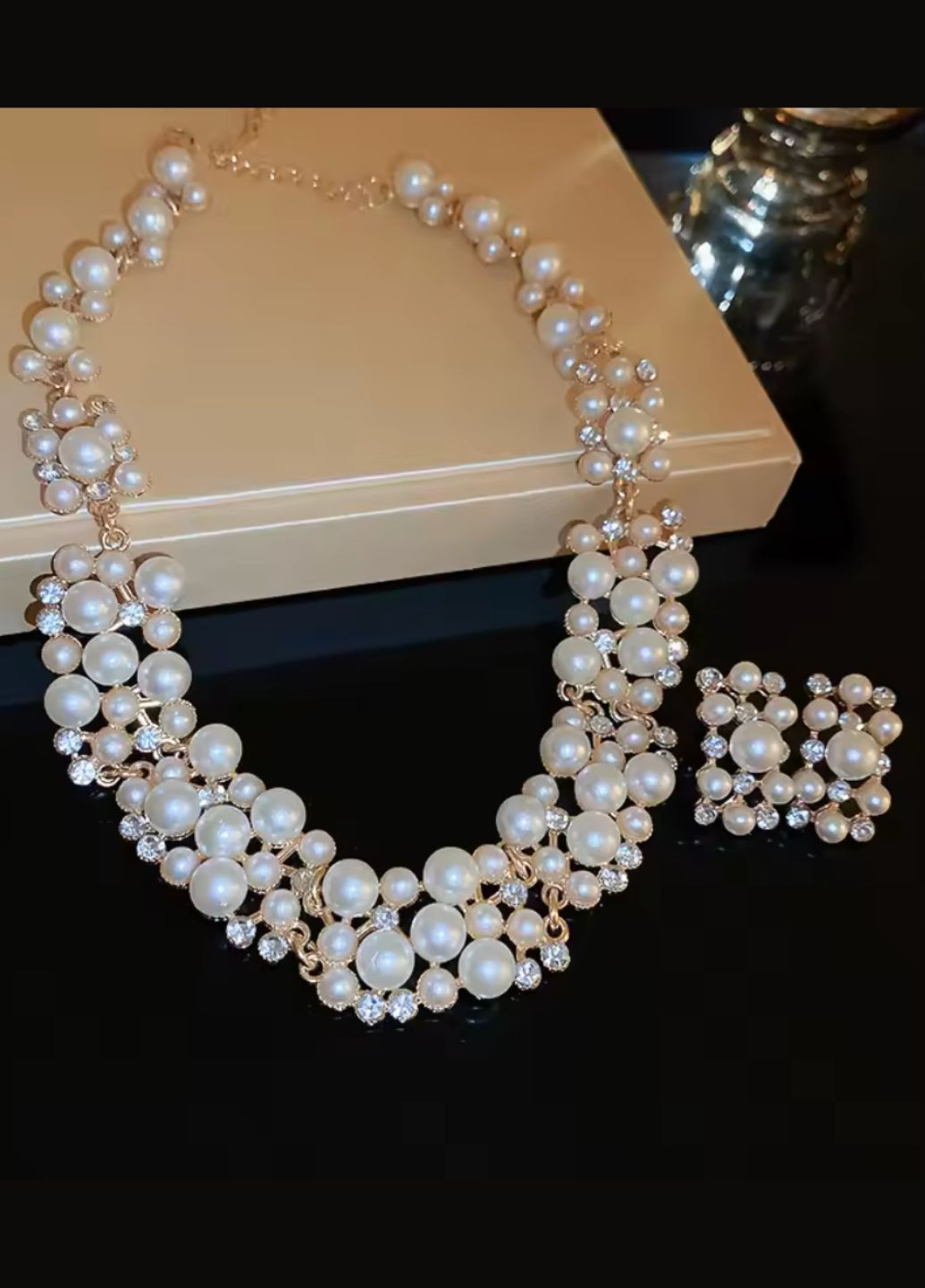 Набір біжутерії комплект кольє та сережки зі штучними перлинами та камінцями Fashion Jewelry (334305391)