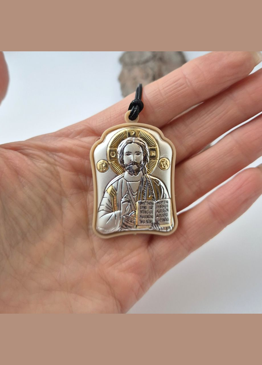 Автомобільна двостороння ікона ладанка Іісус Семистрільна Богородиця Срібло 925 проби Позолота No Brand (312539516)