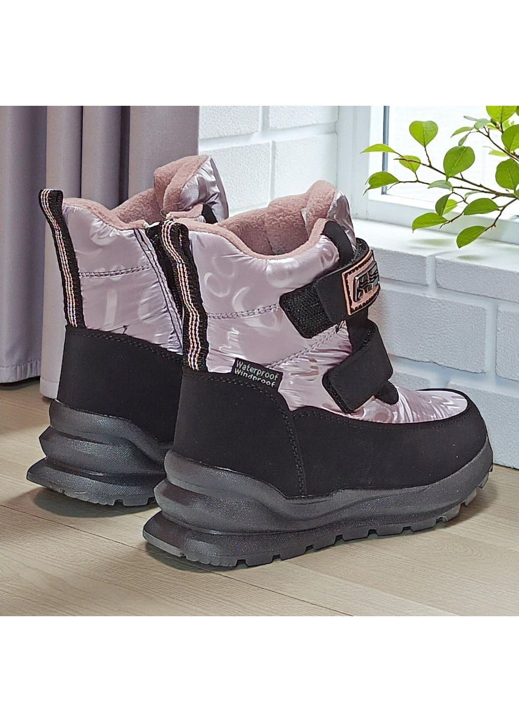 Розово-лиловые спортивные, повседневные зимние зимние дутики на липучках,зимние ботинки на овчине для девочки, термоботинки для девочки Том.М