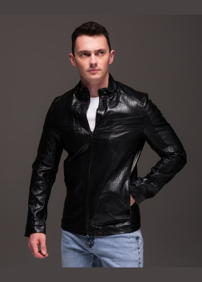 Черная демисезонная куртка кожаная прямой пояс No Brand