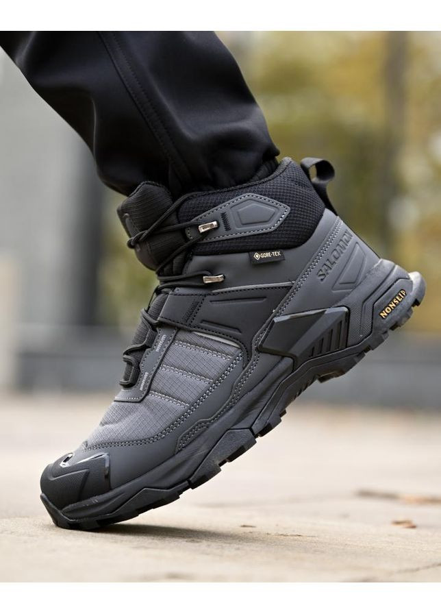 Серые зимние зимние термо ботинки salomon black/grey No Brand