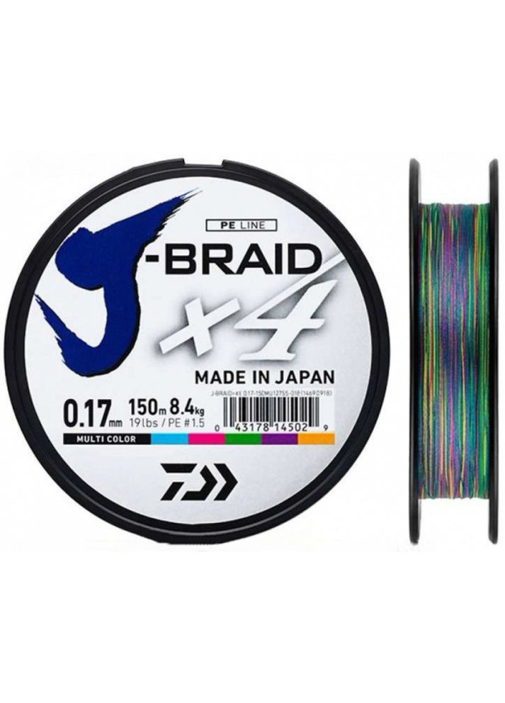 Шнур J-Braid X4E 150m Multi Color 3.8kg 0.10mm #0.6 12745-010 Daiwa (316517646)