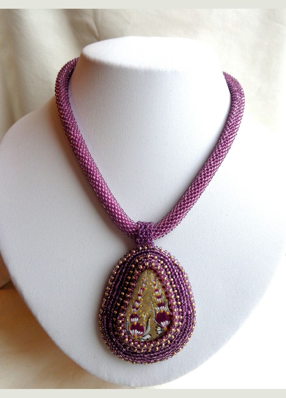 Кольє ручної роботи з бісеру з натуральним каменем "Устриця" No Brand (358224523)