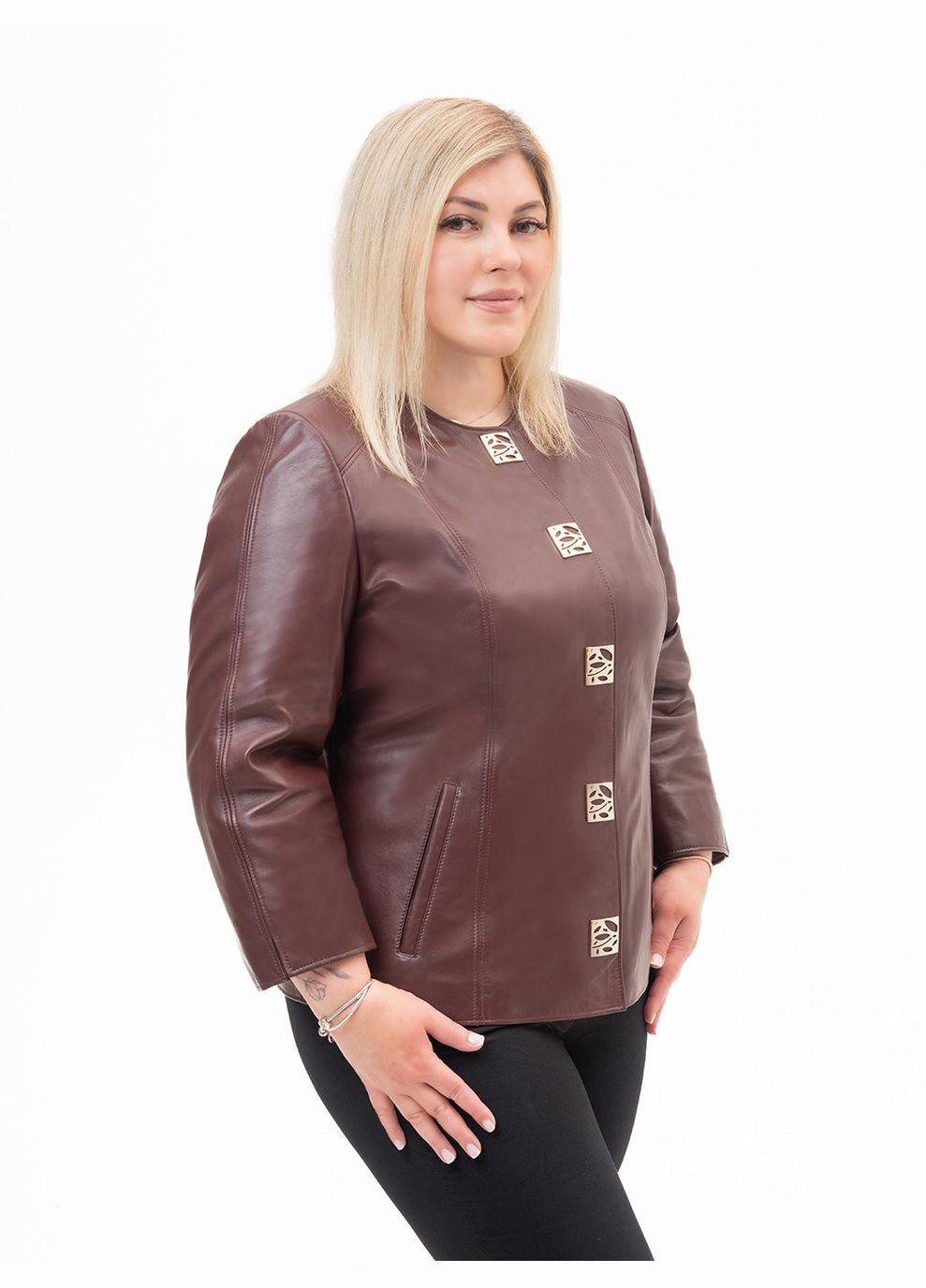 Бордовая демисезонная женская кожаная куртка весна Fabio Monti