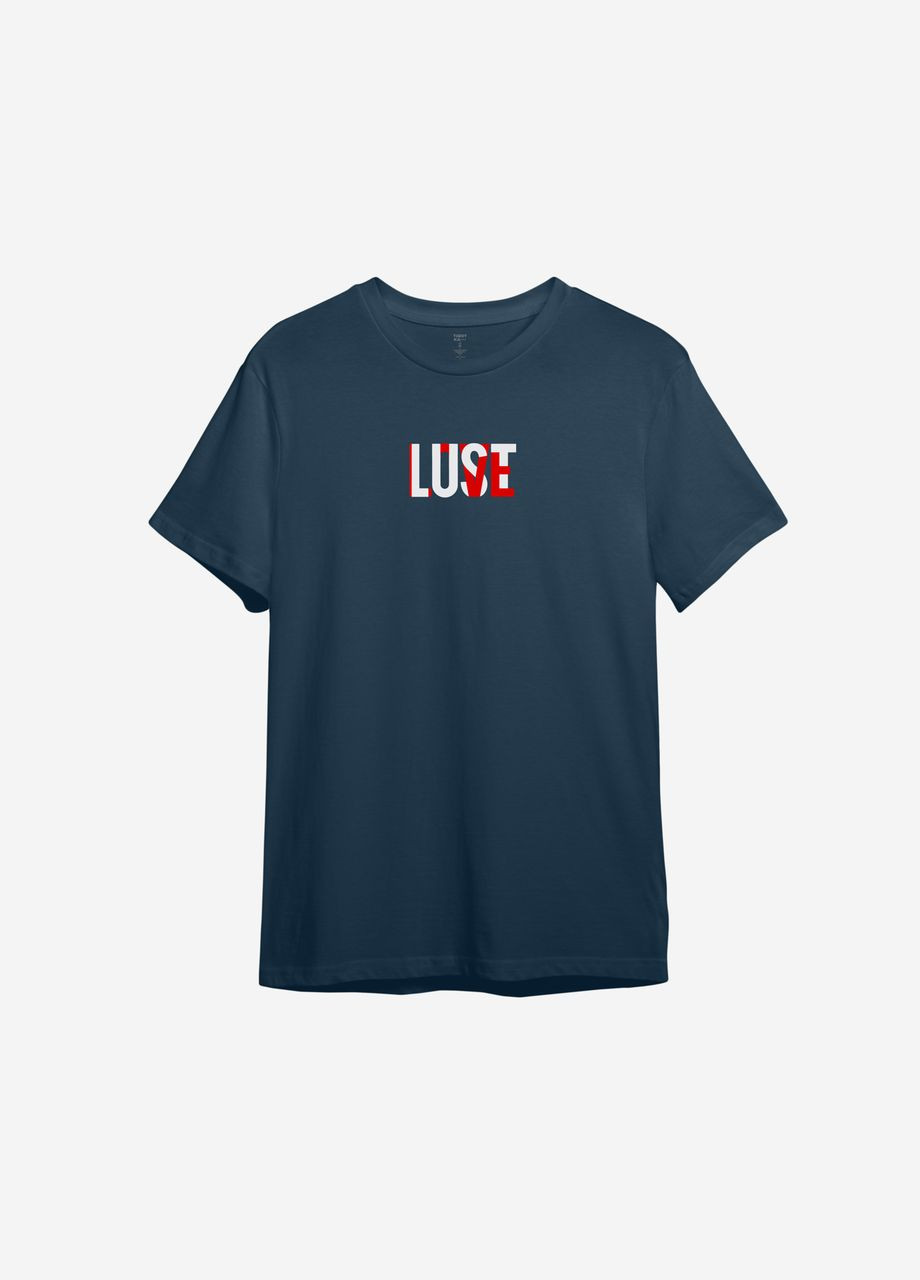 Темно-синяя всесезон футболка с принтом "lust love" ТiШОТКА