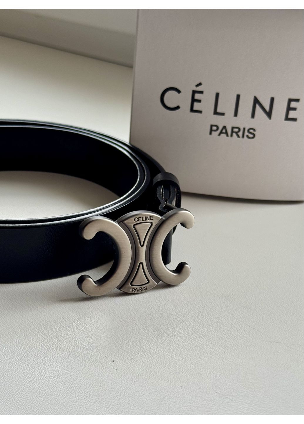 Ремень женский кожаный Celine Black/Silver черный Селин пояс серебряная жесть No Brand (360508514)