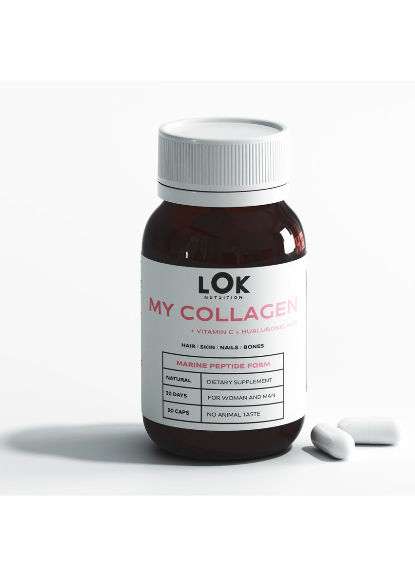 Колаген з гіалуроновою кислотою морський Collagen для суглобів шкіри волосся та нігтів 120 капсул LOK Nutrition (369154392)