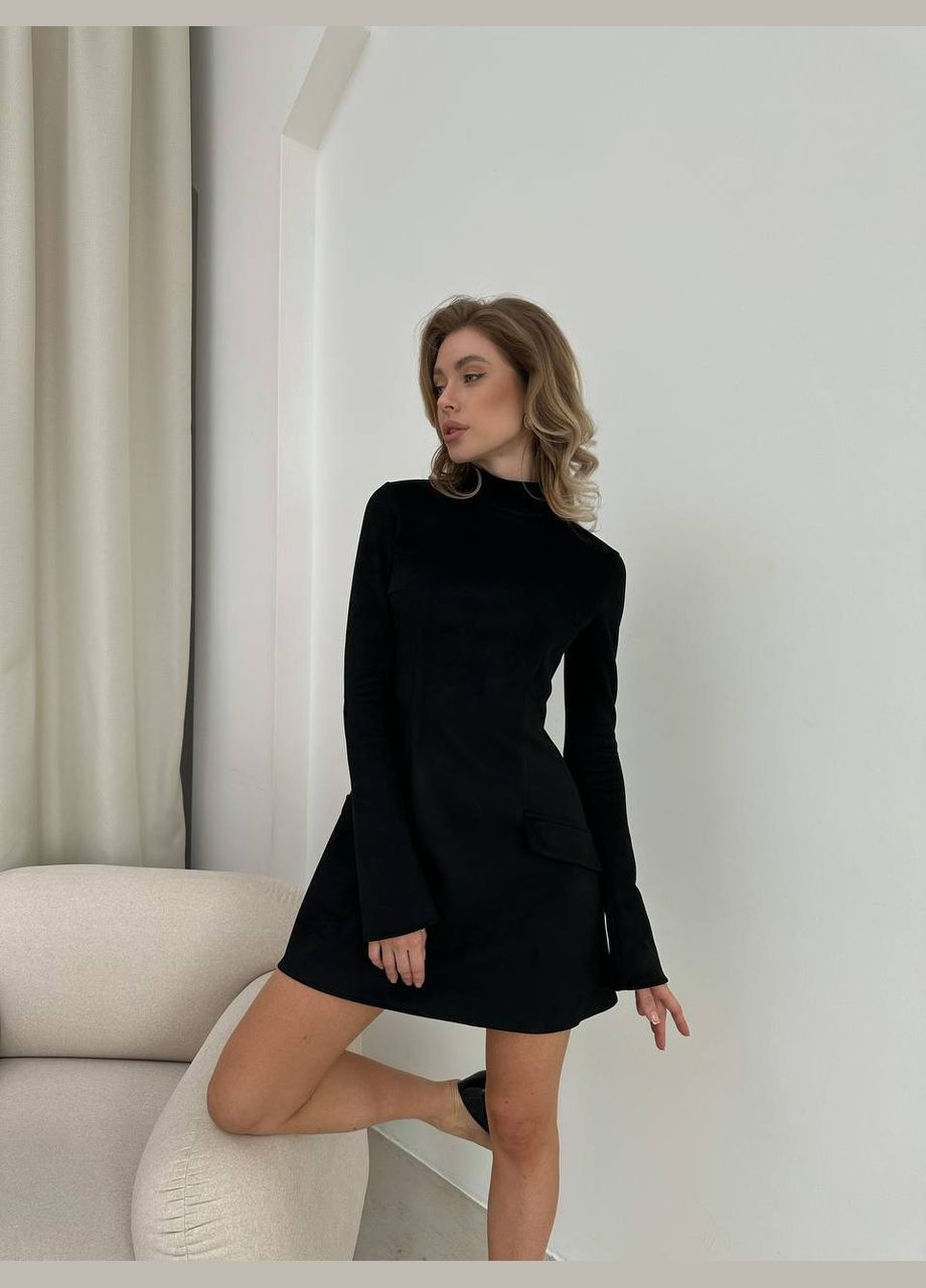 Черное женское замшевое платье цвет черный р.42/44 449496 New Trend