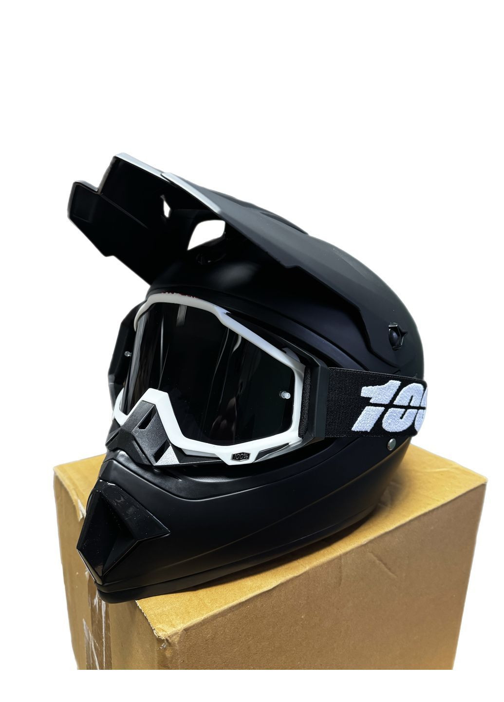 Эндуро кроссовый мотошлем Helmet Black + очки Profi Black 100% комплект No Brand (370677339)