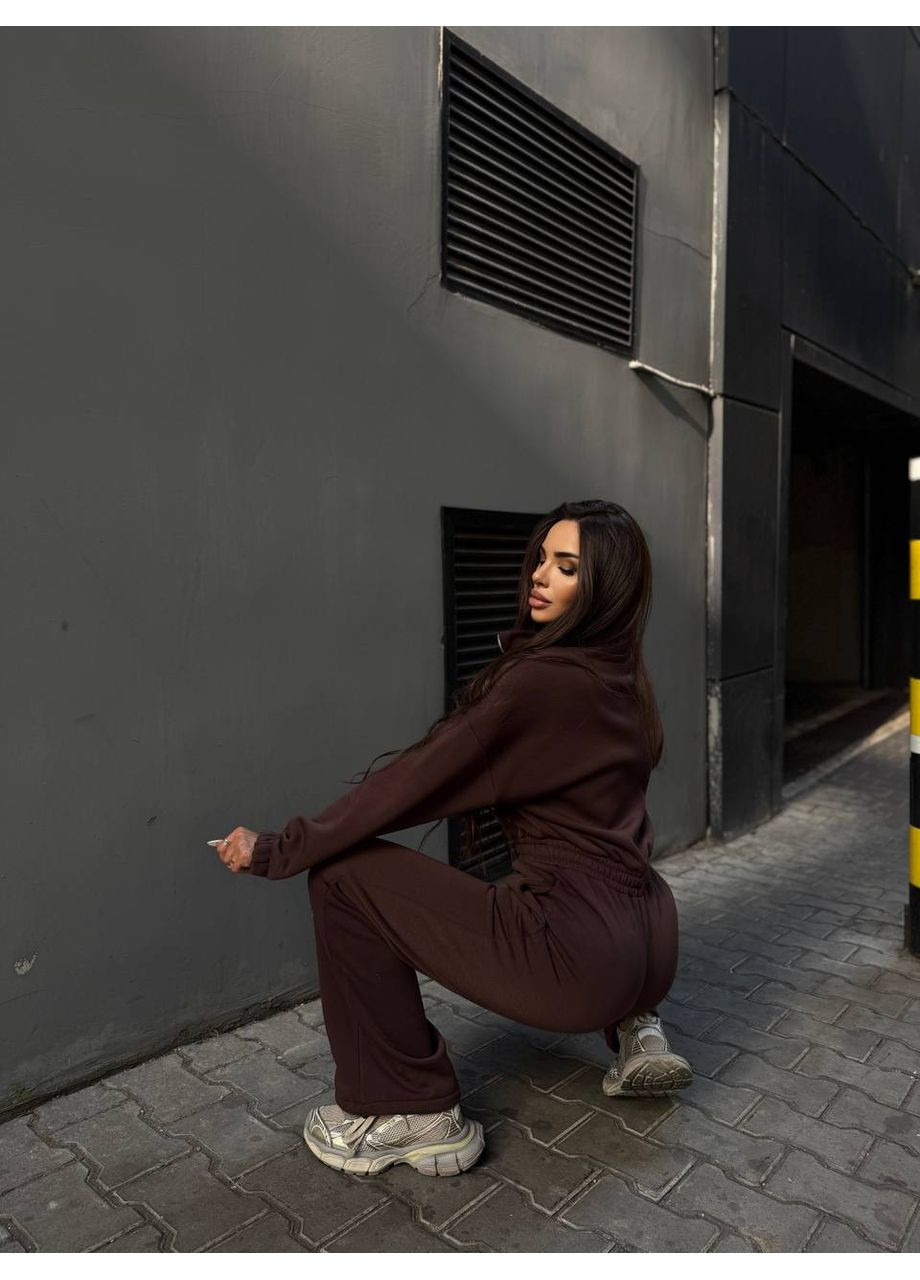 Жіночий комбінезон на флісі Avanti комбінезон-брюки однотонний коричневий спортивний, повсякденний тринитка з начосом