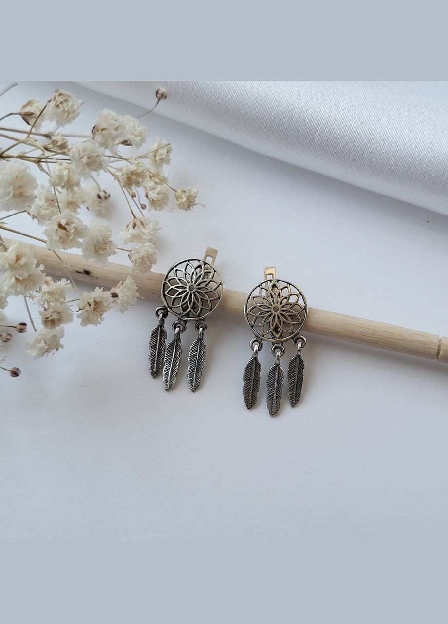 Срібні сережки без каміння Ловець Снів чорнене срібло 925 проби 22018 3.30г No Brand (306743489)