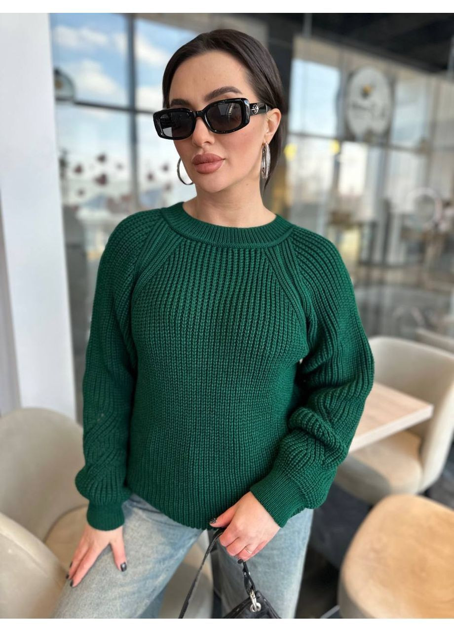 Смарагдовий демісезонний жіночий в’язаний светр джемпер No Brand
