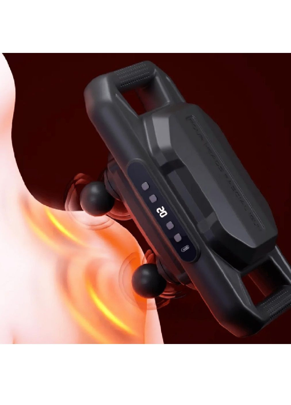 Перкусійний вібромасажер для тіла з індикатором роботи 4 головками 3 рівнями інтенсивності (479692-Prob) Чорний Unbranded (322840699)