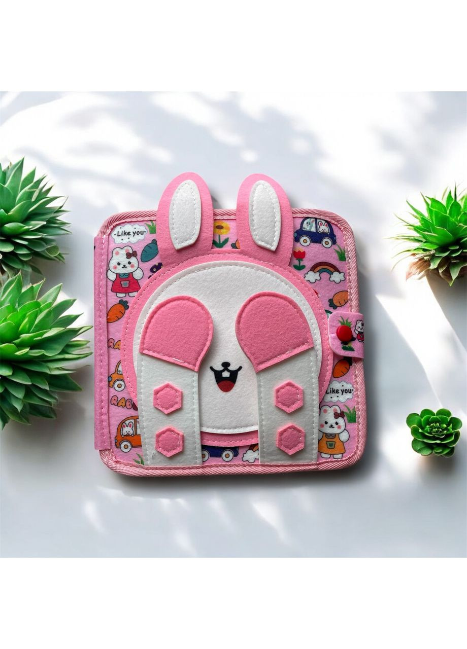 Фетрова розвиваюча тактильна книга-бізібук «Зайка» для найменших з сенсорними віконцями No Brand (366971250)