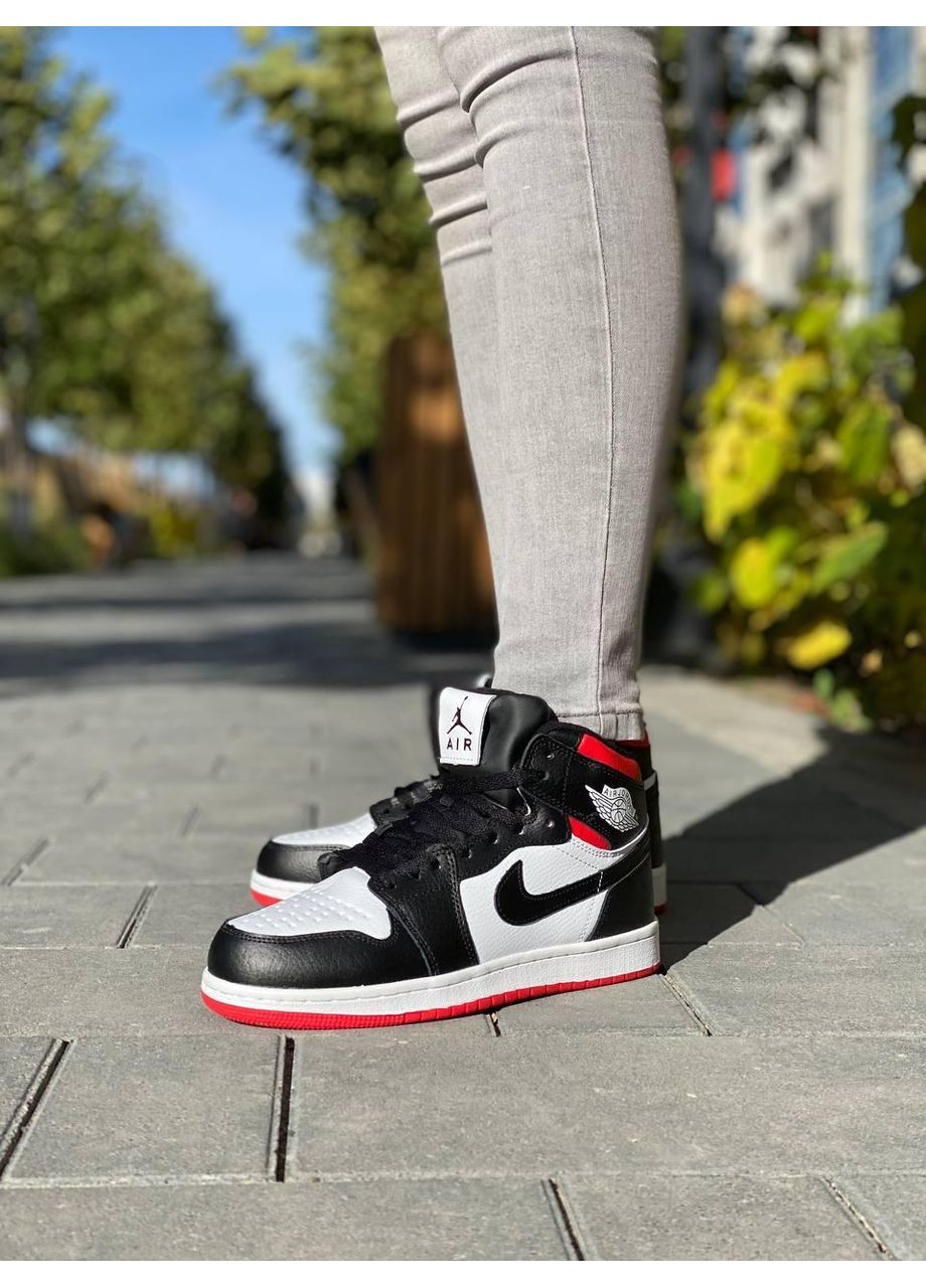 КРОССОВКИ ЖЕНСКИЕ NIKE AIR JORDAN 1 RETRO MID RED WHITE BLACK НАЙК АИР ДЖОРДАН No Brand чёрные зима (367176816)