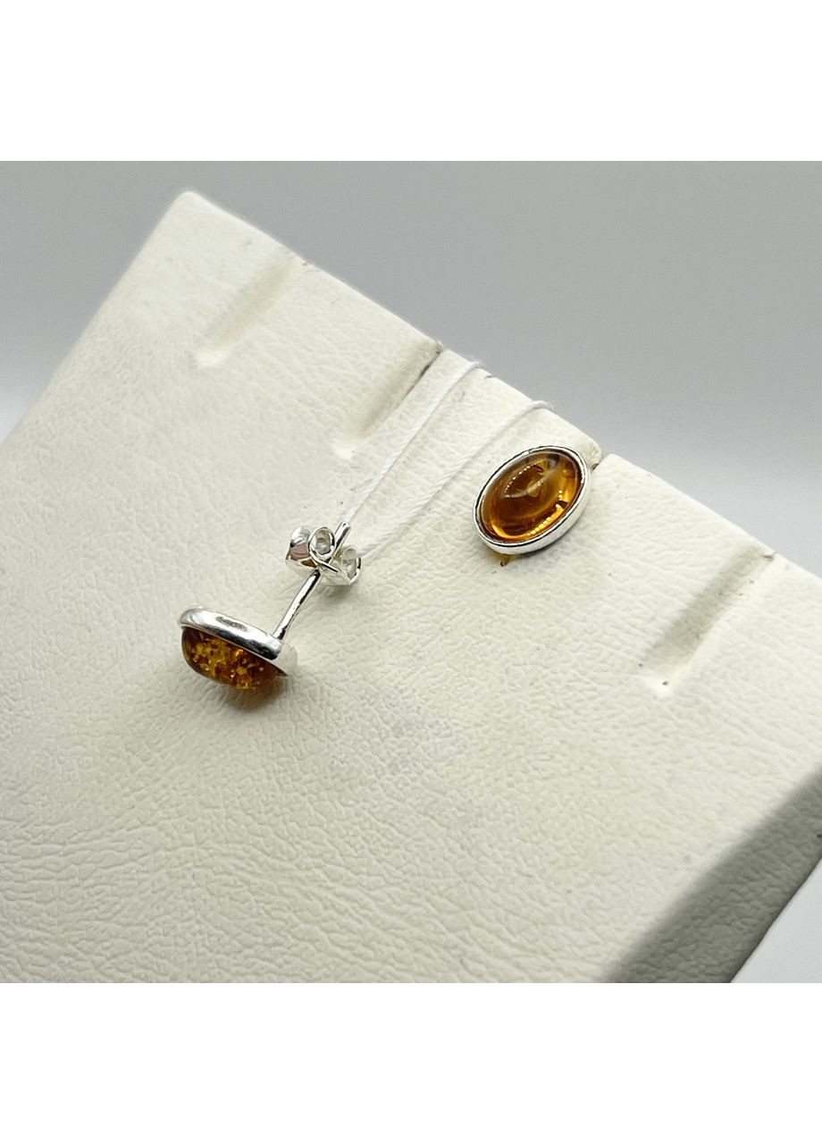 Сережки-гвоздики срібні з бурштином 1,45 г No Brand (369737579)