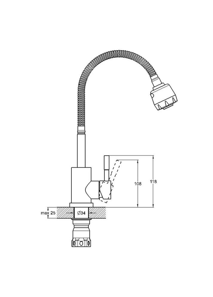 Змішувач для кухні EKO4D01 з рефлекторним виливом, нержавіюча сталь Wezer (275335882)