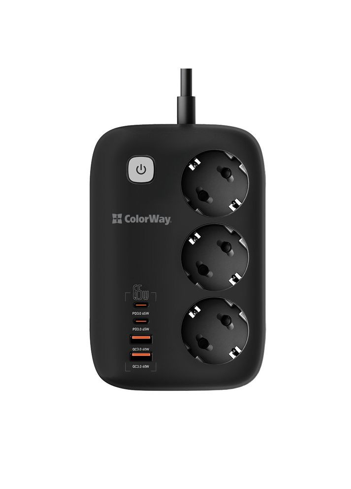 Фильтр питания CW-CHE34PDB GaN3 Pro PD 65W (2USB-A+2 TYPE-C) 3 розетки, 4 USB, 2 м, Colorway (336958750)