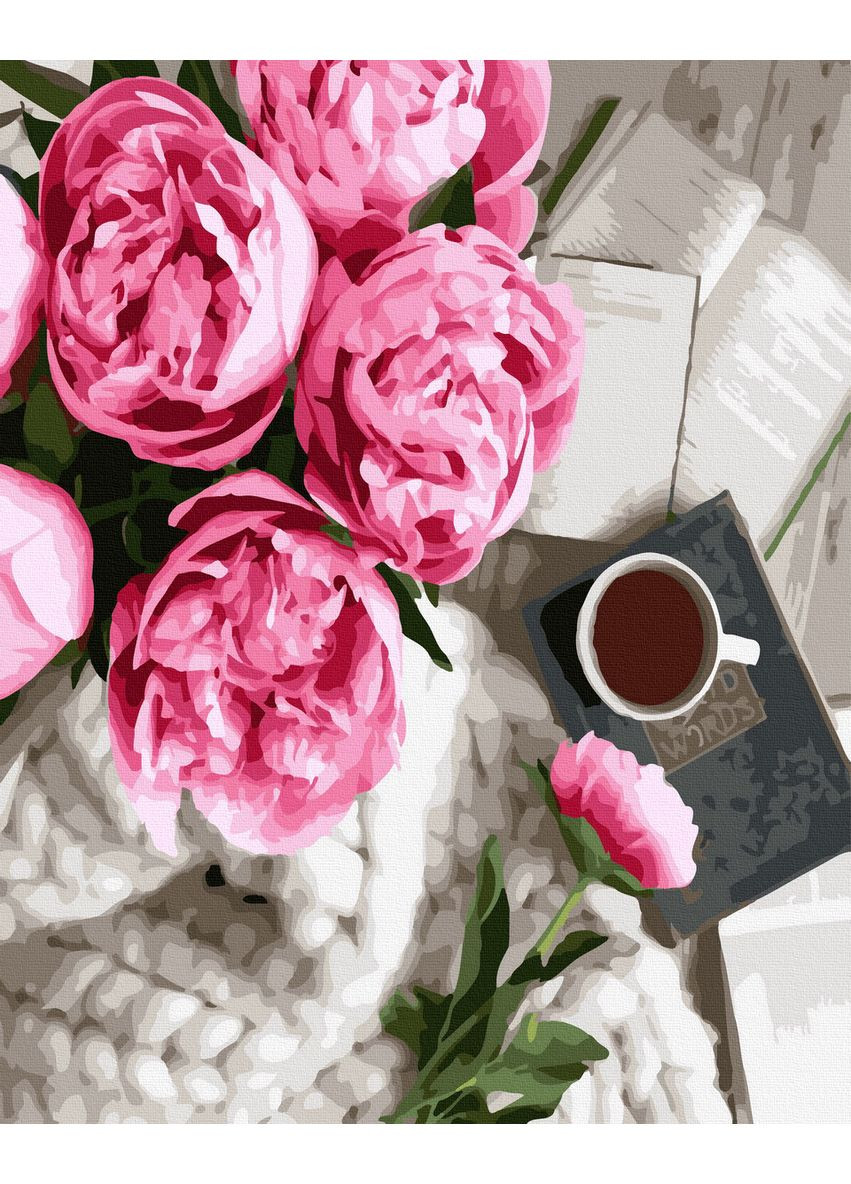 Картина по номерам «Чай і піони на ліжку» GX44615 40х50 | PICua No Brand (365039450)