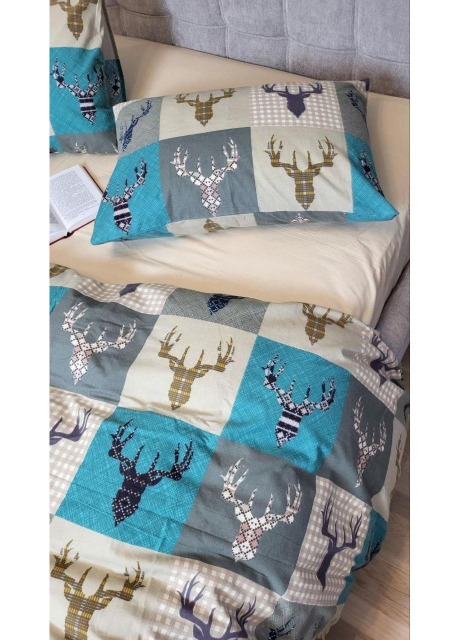 Постельное белье Трофей бирюза/св.беж, фланель(байка) Полуторный размер, наволочки 70/70 No Brand (364218608)