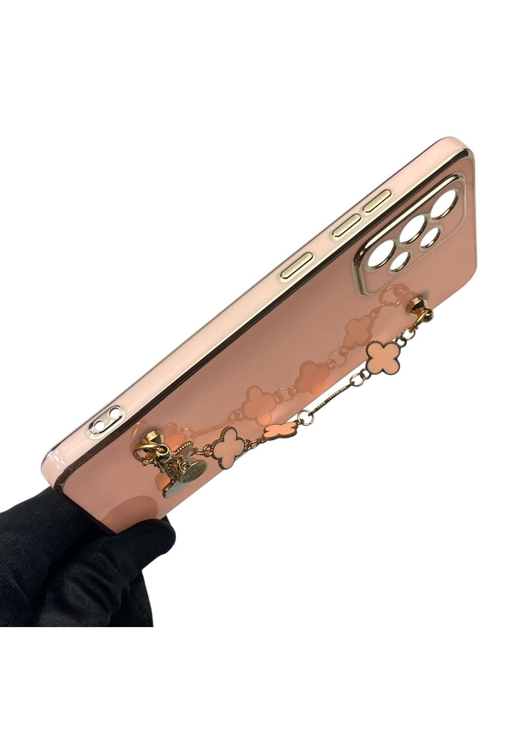 Чехол для телефона Galaxy A52 4G (SM-A525) женский с ремешком с украшениями и золотой окантовкой на A52 4г пудровый gs1 Samsung (366230032)