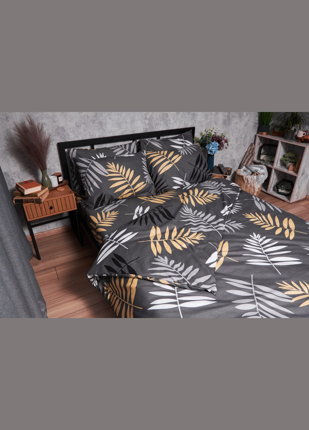 Комплект постельного белья Полисатин Premium полуторный евро 160х220 наволочки 4х50х70 (MS-820003768) Moon&Star fern (288043362)