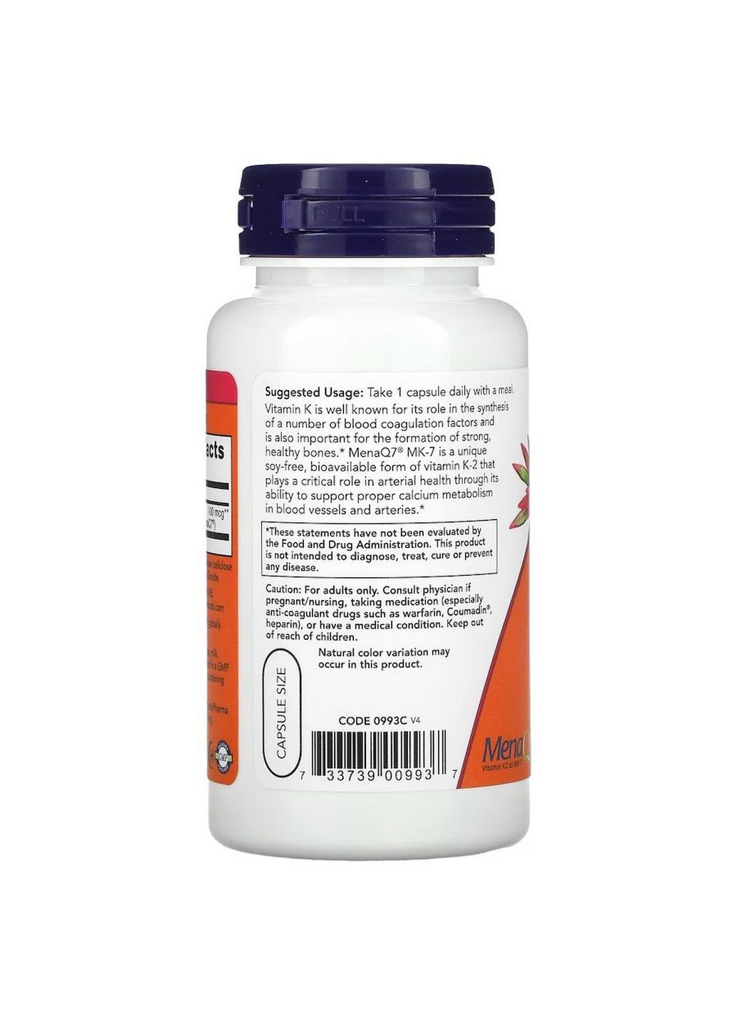 Витамины и минералы Vitamin K2 (MK7) 100 mcg, 120 вегакапсул Now (293342613)
