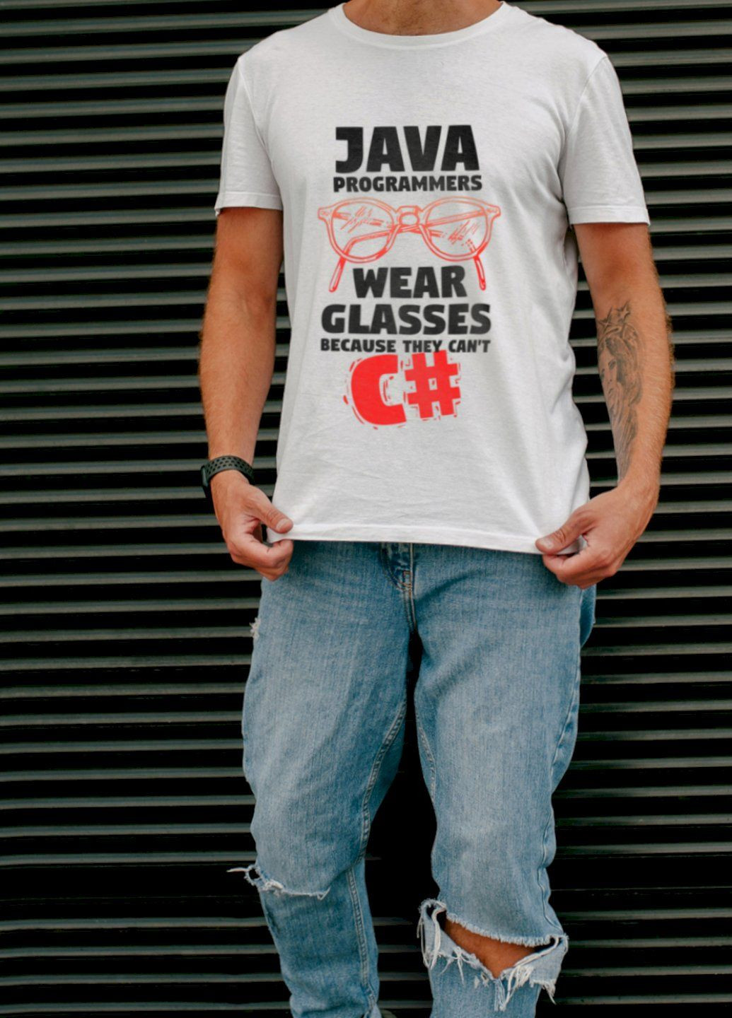 Біла футболка біла чоловіча "java programmers wear glasses" Ctrl+