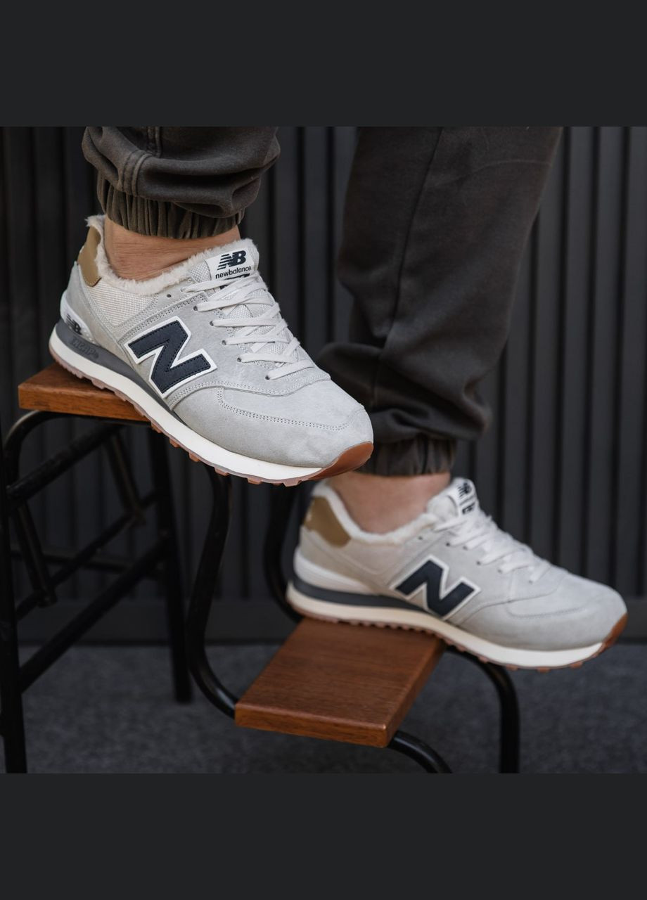 Кроссовки зимние женские и мужские New Balance 574 winter gray fur | Нью Беланс 574 серые с мехом No Brand серые зима (308360671)