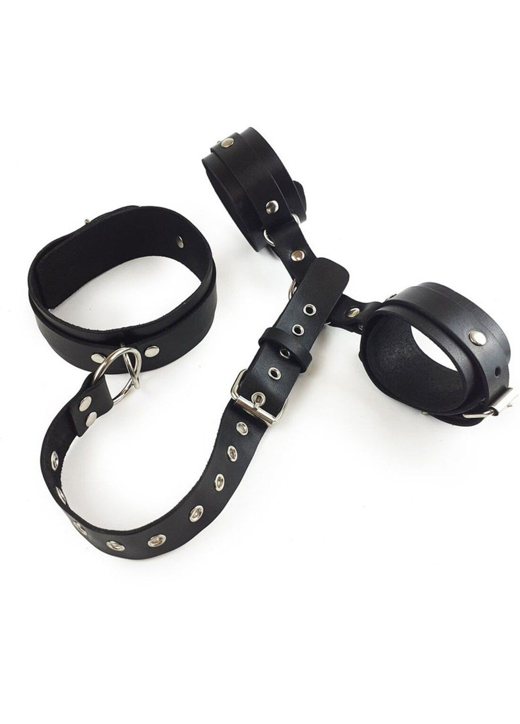 Фіксатори для шиї та рук - Bondage Set з натуральної шкіри, колір чорний Art of Sex (345708778)