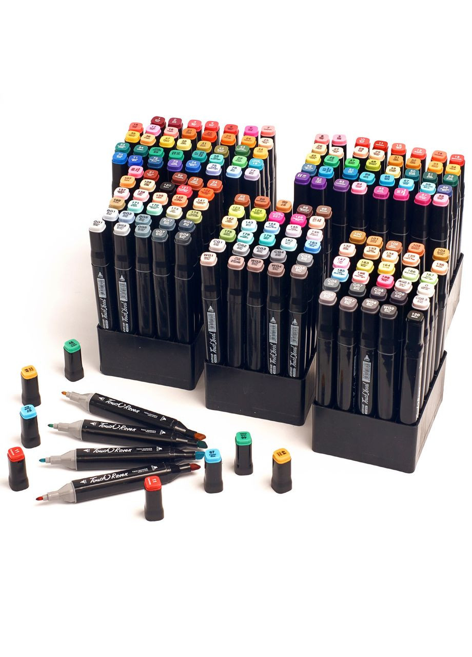Огромный набор скетч маркеров 168 цветов Touch для рисования в черном чехле. Raven (337341855)