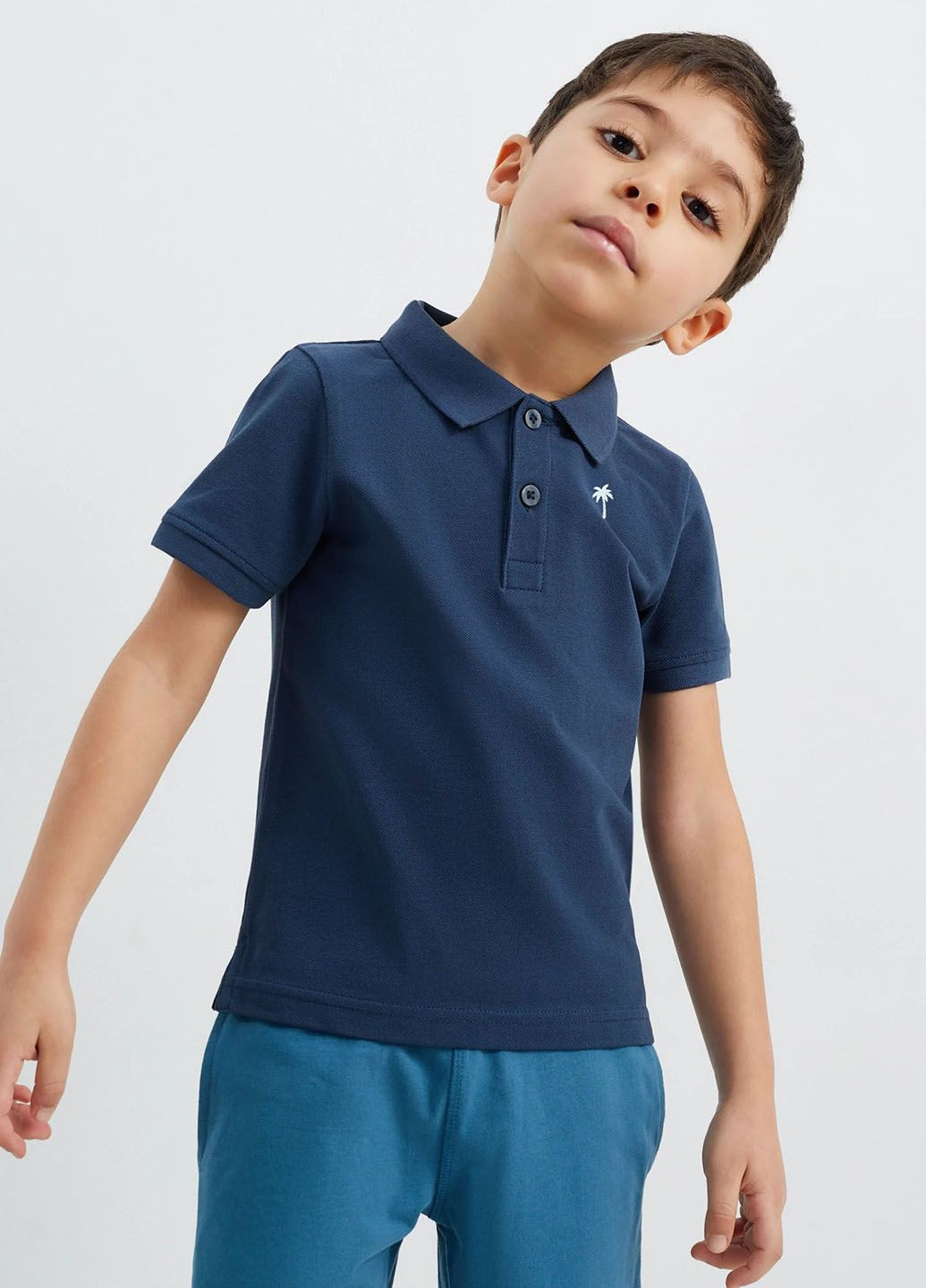 Темно-синяя детская футболка-поло из хлопка C&A однотонная