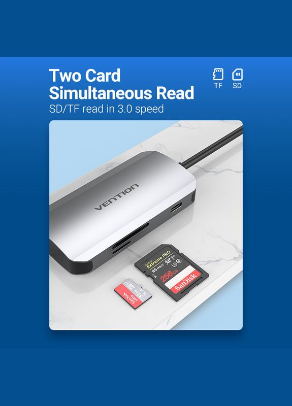 Хаб USB 3.1 TypeC -> 3хUSB 3.0/SD/TF/PD 100W 6-in-1 Vention (315502772)