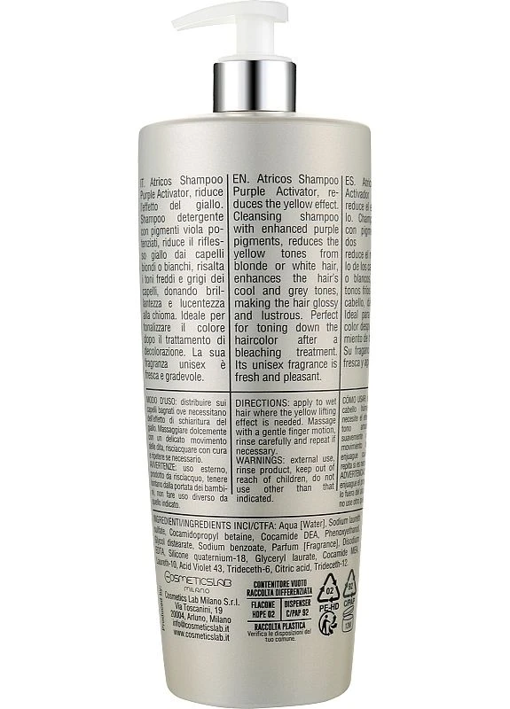 Шампунь для волос "Пурпурный активатор" Purple Activator No Yellow Effect Shampoo 1000ml (2-970213) Atricos (380154344)