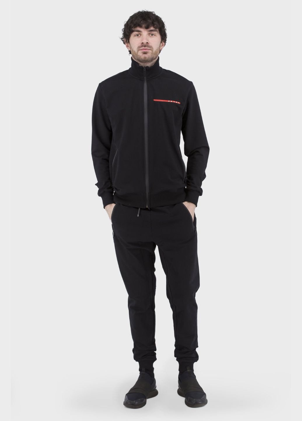 Чоловіча спортивна кофта на блискавці з кишенями чорного кольору (, ), 42429 Prada (329727427)