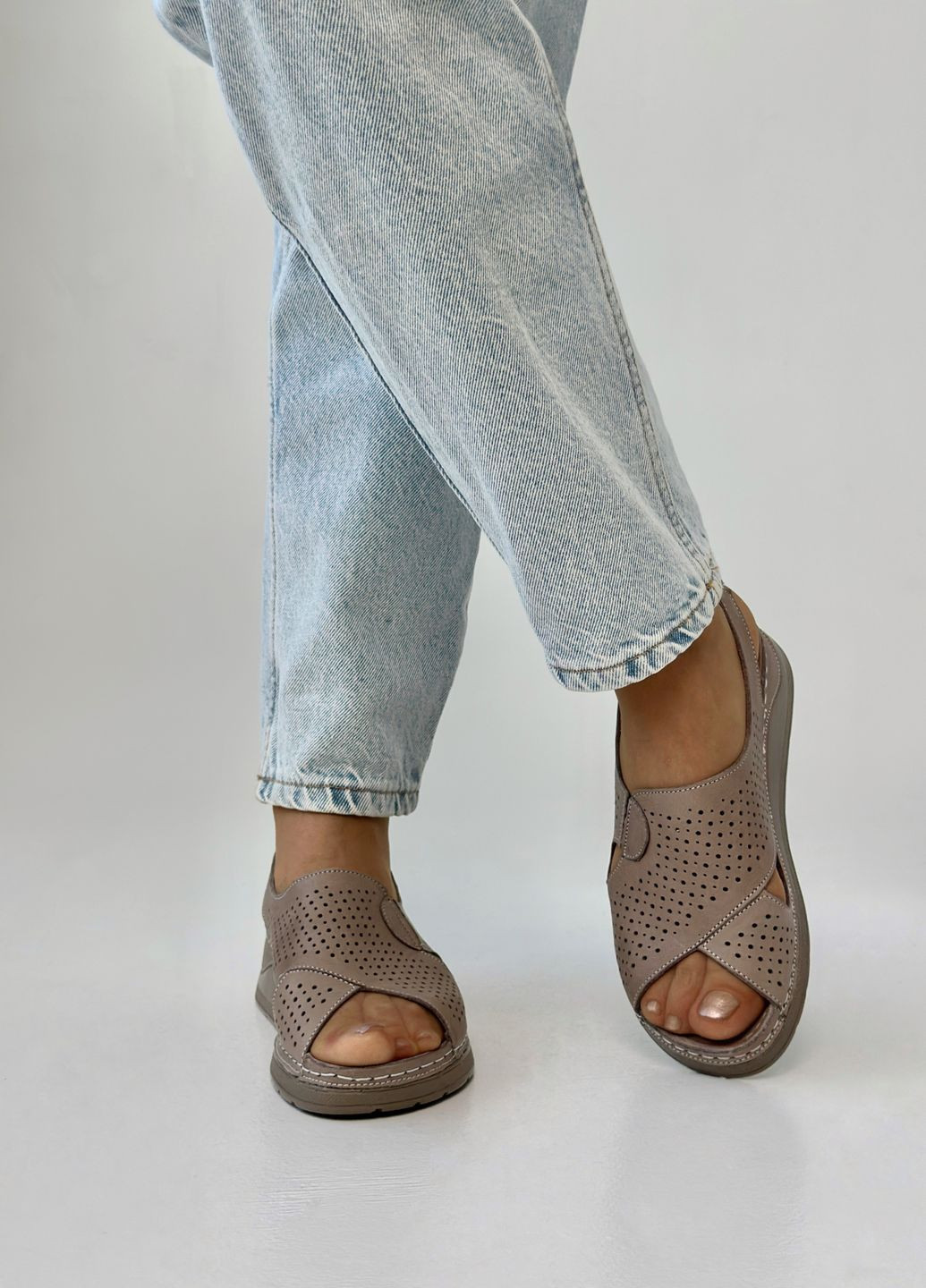 Кофейные босоножки женские кожаные на полную ножку Sherlock Soon