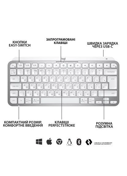 Клавіатура MX Keys Mini Wireless Illuminated UA Pale Grey (920-010499) Logitech (396693049)