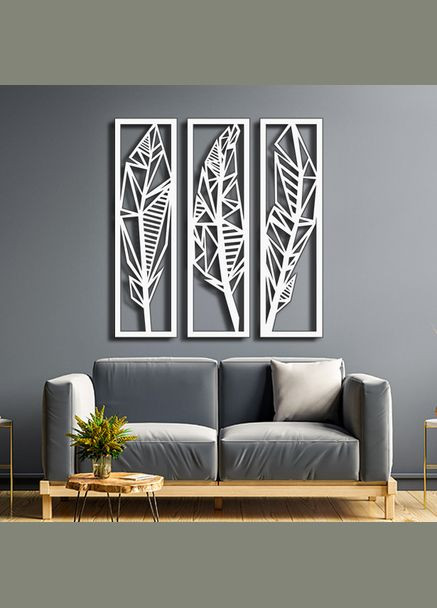 Панно 3D декоративное с объемом 15 мм для стен, Тропические листья белое Декоинт (278287263)