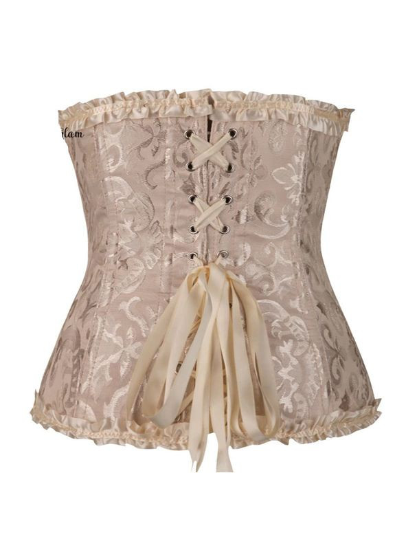 Корсет атласний бежевий на шнуровці, корсет жіночий жаккардівий No Brand (360897595)
