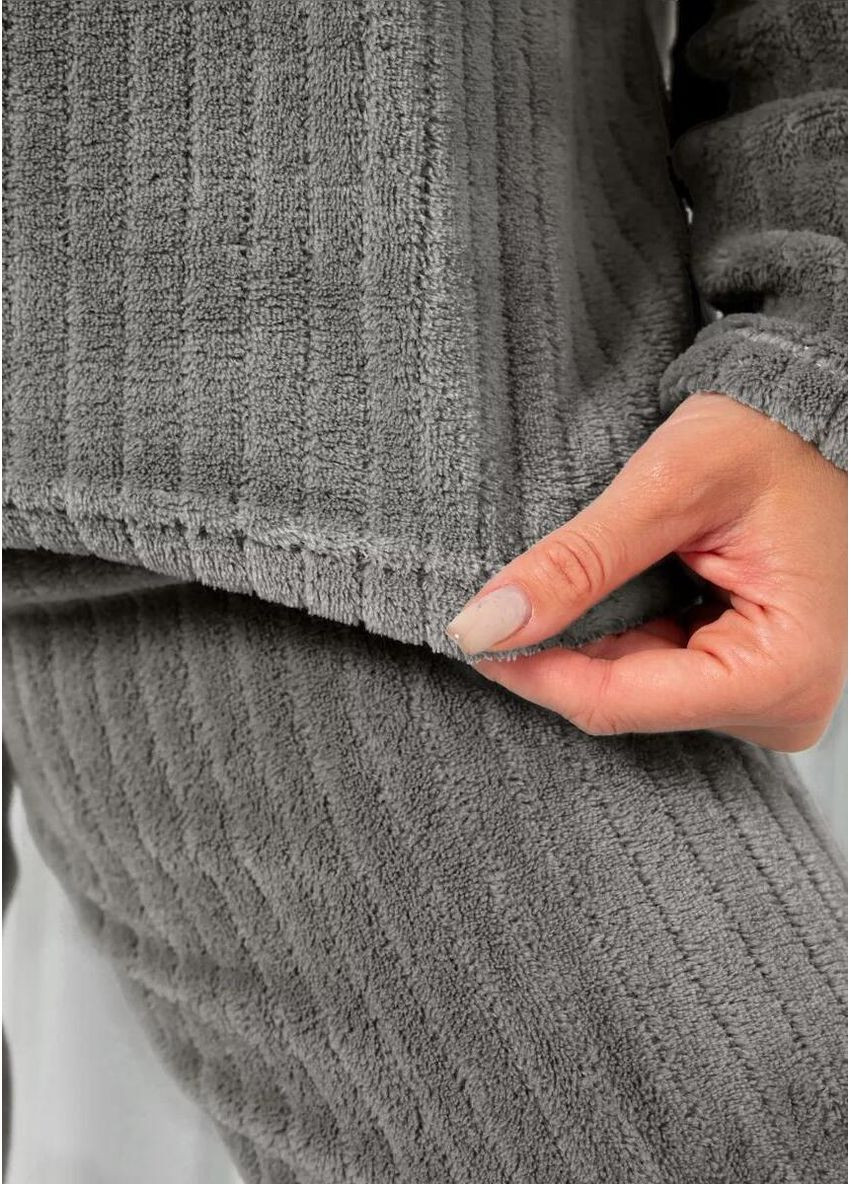 Серая всесезон женская зимняя пижама в рубчик утепленный домашний комплект для сна кофта + брюки теплый набор пижамы для женщин one size свитшот + брюки Cindylove