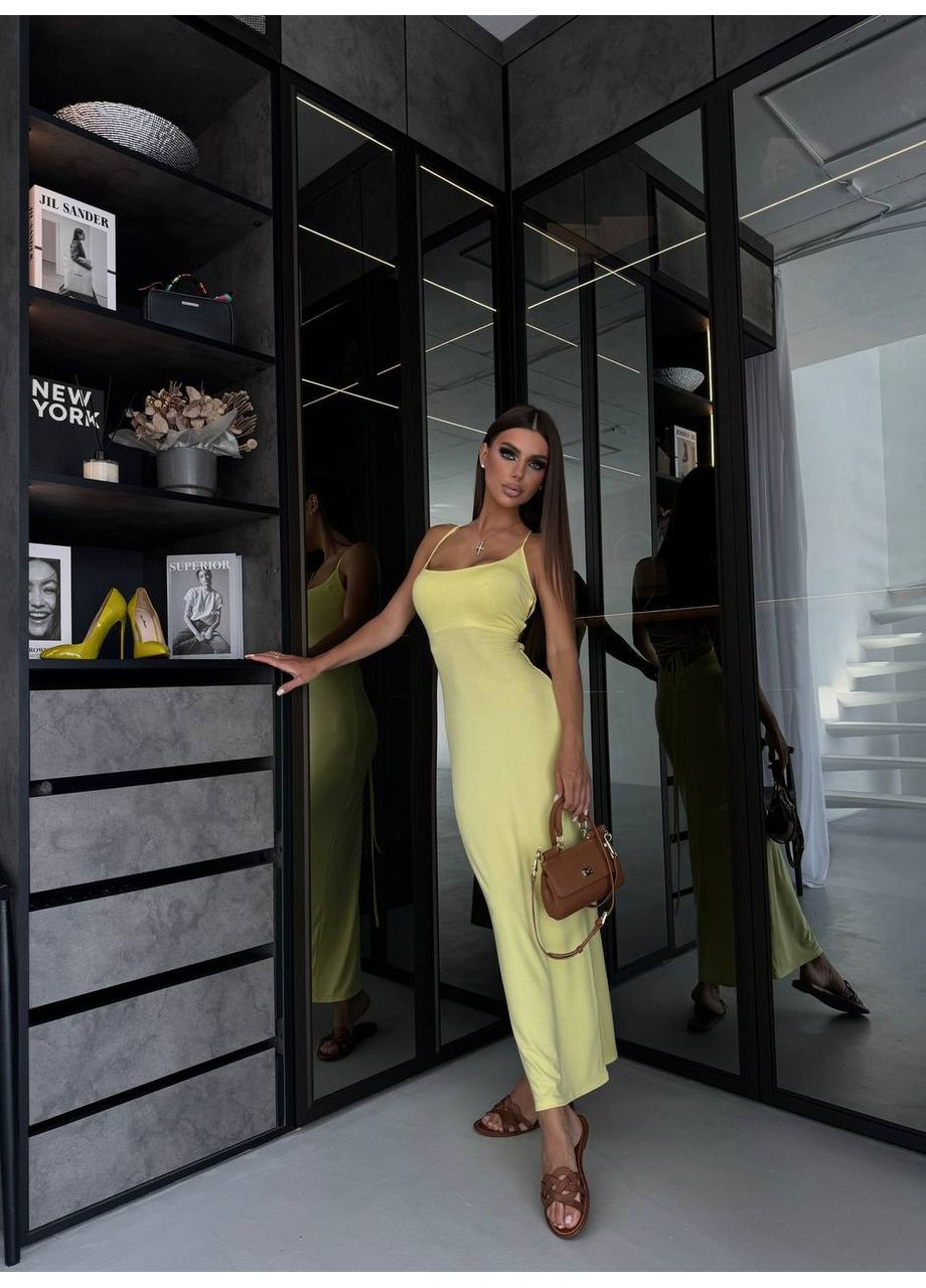 Жовтий повсякденний, коктейльна жіноча приталена максі сукня силуетна Avanti однотонна