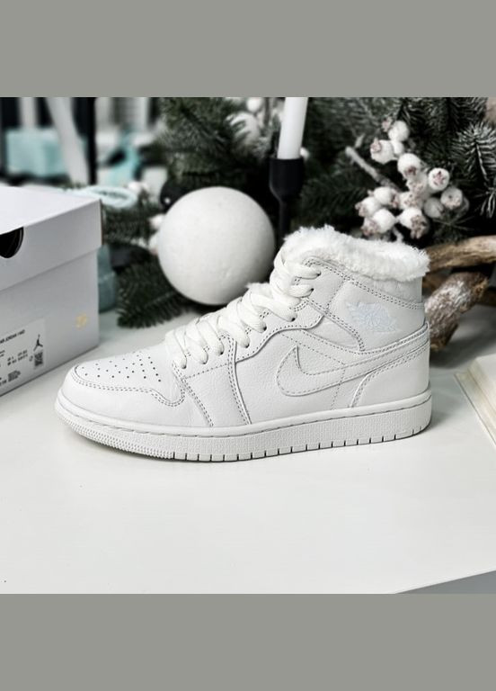 Білі Зимовий кросівки зимові чоловічі і жіночі nike air jordan 1 winter white fur | найк аір джордан 1 білі з хутром No Brand